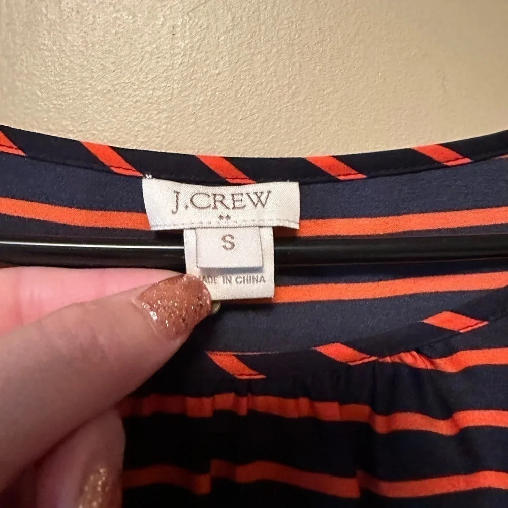 J. Crew Small Navy Orange Stripped Embellished Hem Blouse Preppy Nautical